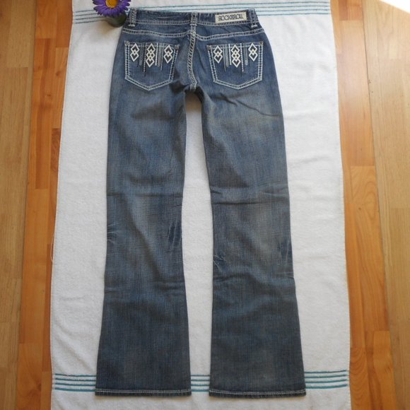 New ROCK & ROLL Cowgirl Jeans Size 29 x 34 Mid Rise Boot Cut Denim - Picture 10 of 12